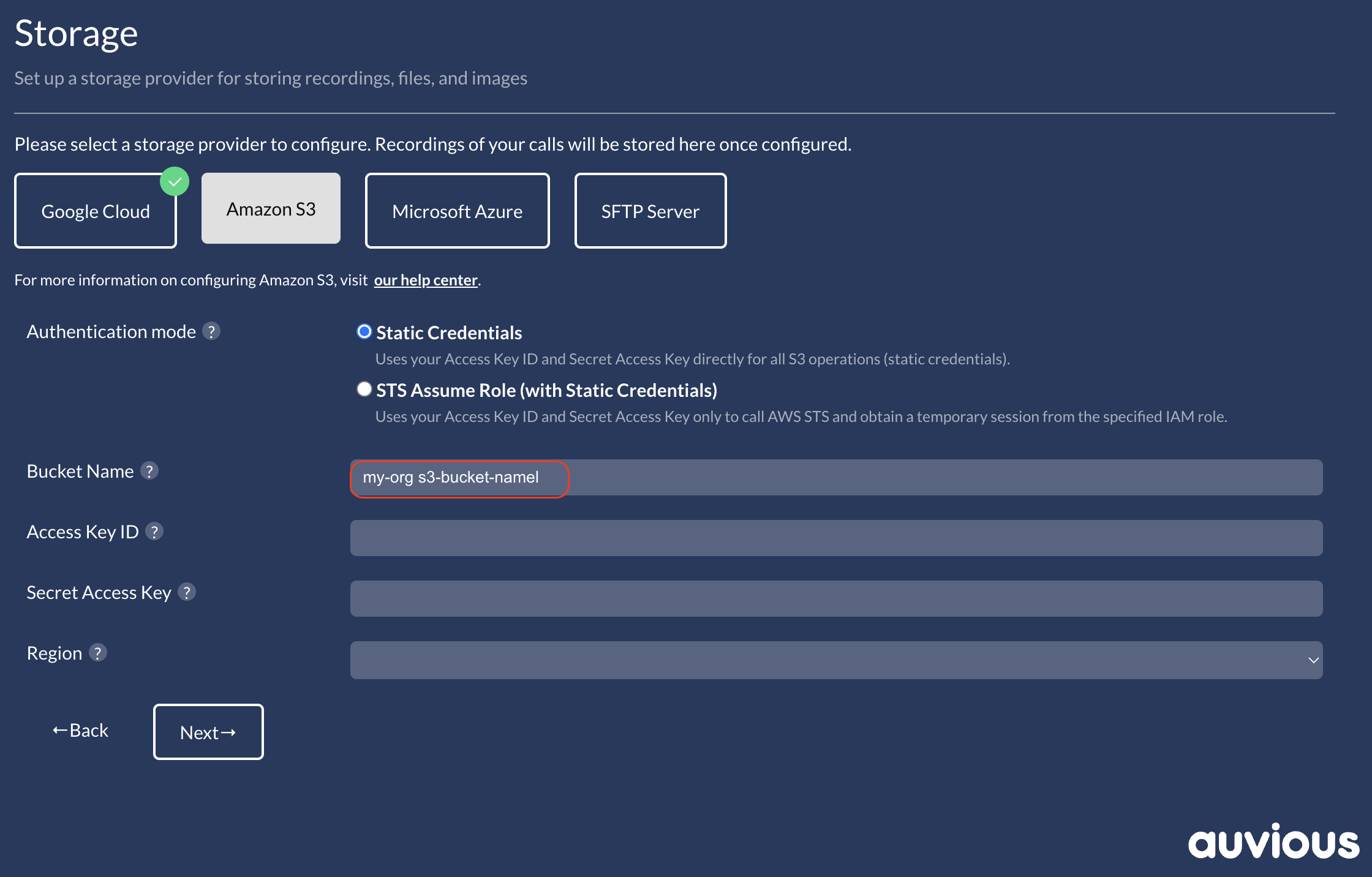 Amazon S3 bucket setup